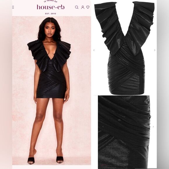 House of CB “Diana” Black Exaggerated Frill XS Dress - Picture 2 of 16